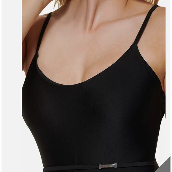 Calvin Klein BLACK Over-the-Shoulder Solid Black One-Piece Swimsuit US 10 NWT - Picture 4 of 4
